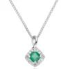 Beaverbrooks 9ct White Gold Diamond Emerald Pendant