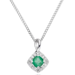 Beaverbrooks 9ct White Gold Diamond Emerald Pendant