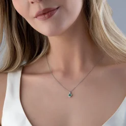 Beaverbrooks 9ct White Gold Diamond Emerald Pendant