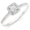 Beaverbrooks 18ct White Gold Diamond Cushion Cut Halo Ring