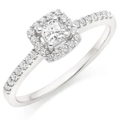 Beaverbrooks 18ct White Gold Diamond Cushion Cut Halo Ring