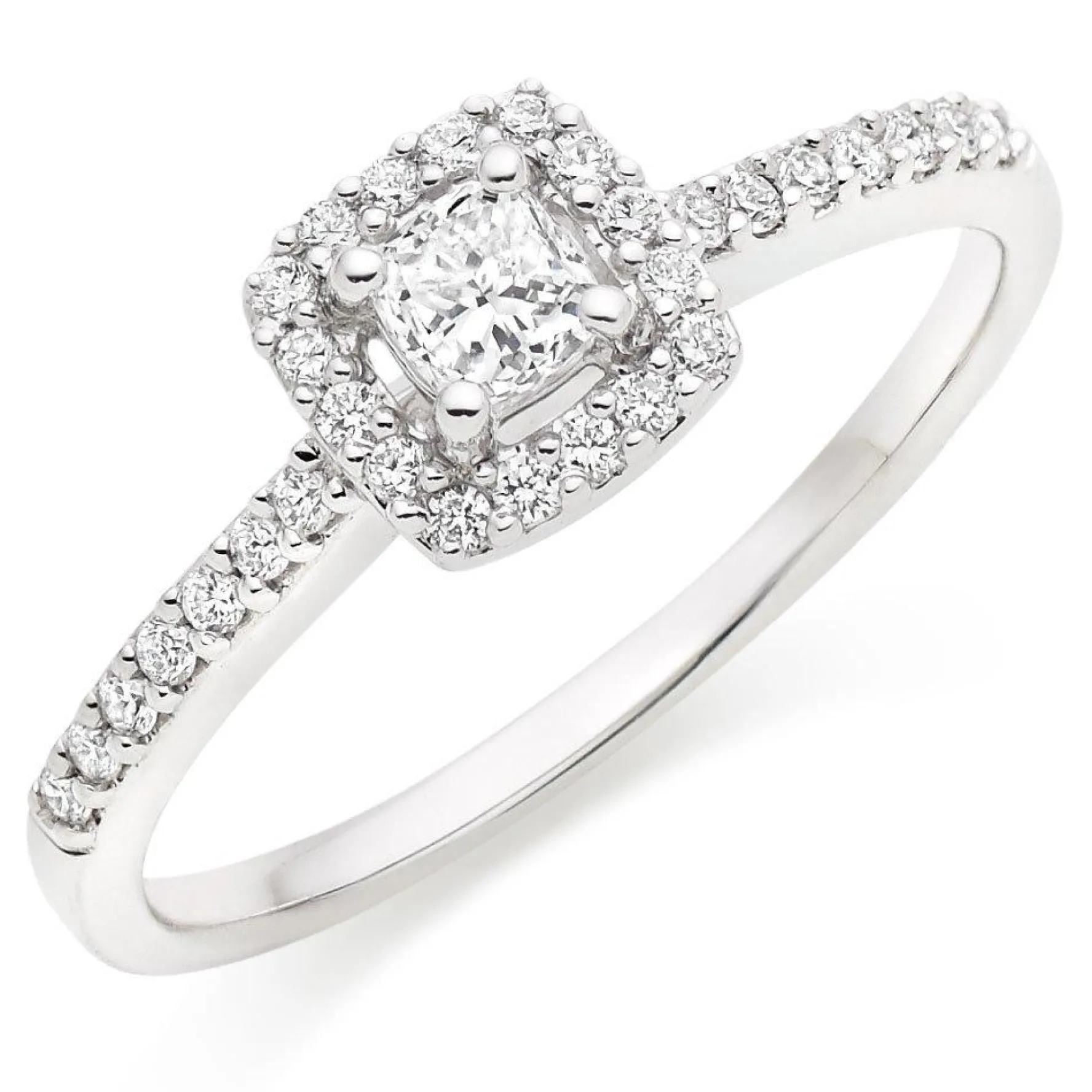 Beaverbrooks 18ct White Gold Diamond Cushion Cut Halo Ring