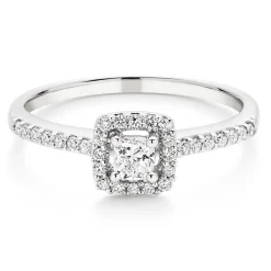 Beaverbrooks 18ct White Gold Diamond Cushion Cut Halo Ring