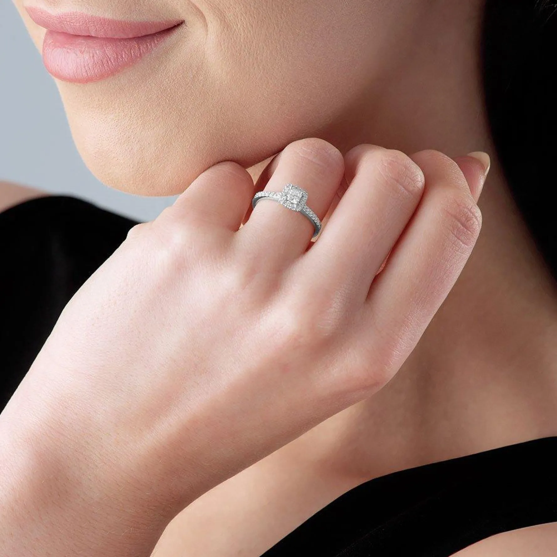 Beaverbrooks 18ct White Gold Diamond Cushion Cut Halo Ring