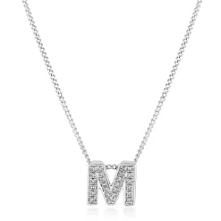 Beaverbrooks 9ct White Gold Diamond Initial M Pendant