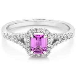 Beaverbrooks 18ct White Gold Diamond Pink Sapphire Halo Engagement Ring