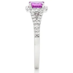 Beaverbrooks 18ct White Gold Diamond Pink Sapphire Halo Engagement Ring