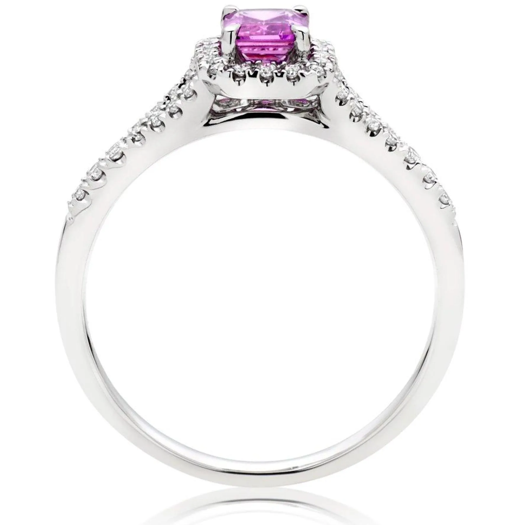 Beaverbrooks 18ct White Gold Diamond Pink Sapphire Halo Engagement Ring
