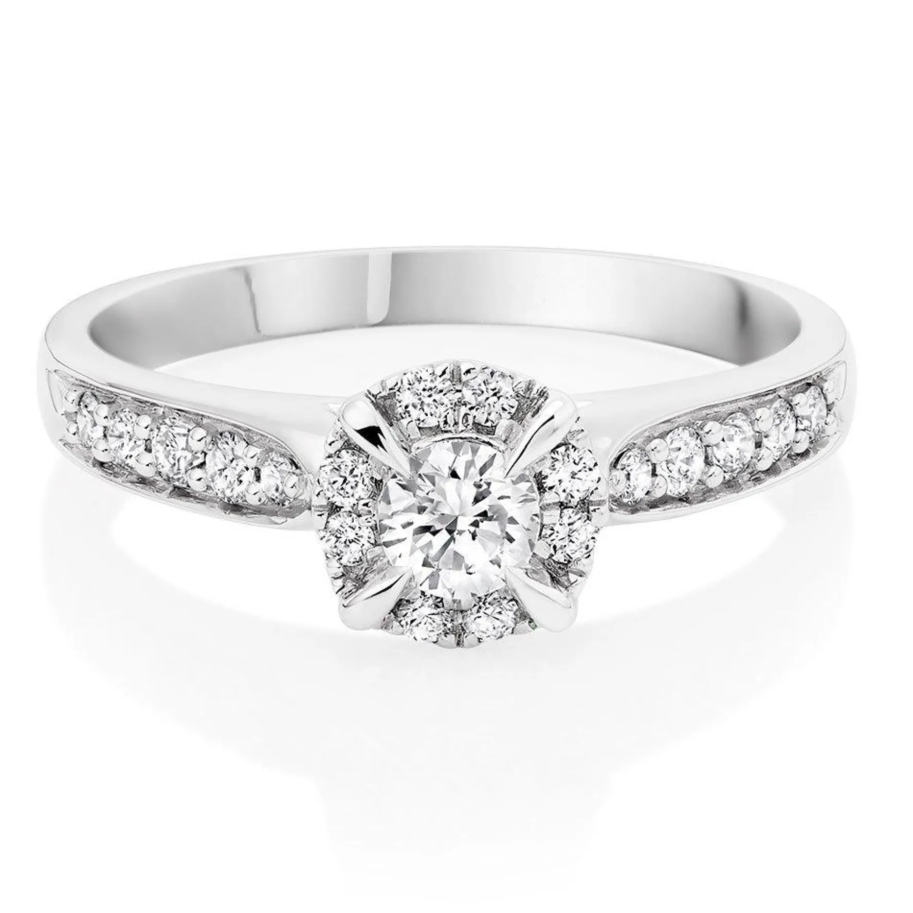 Beaverbrooks 9ct White Gold Diamond Halo Ring