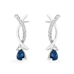 Beaverbrooks 9ct White Gold Diamond Sapphire Drop Earrings