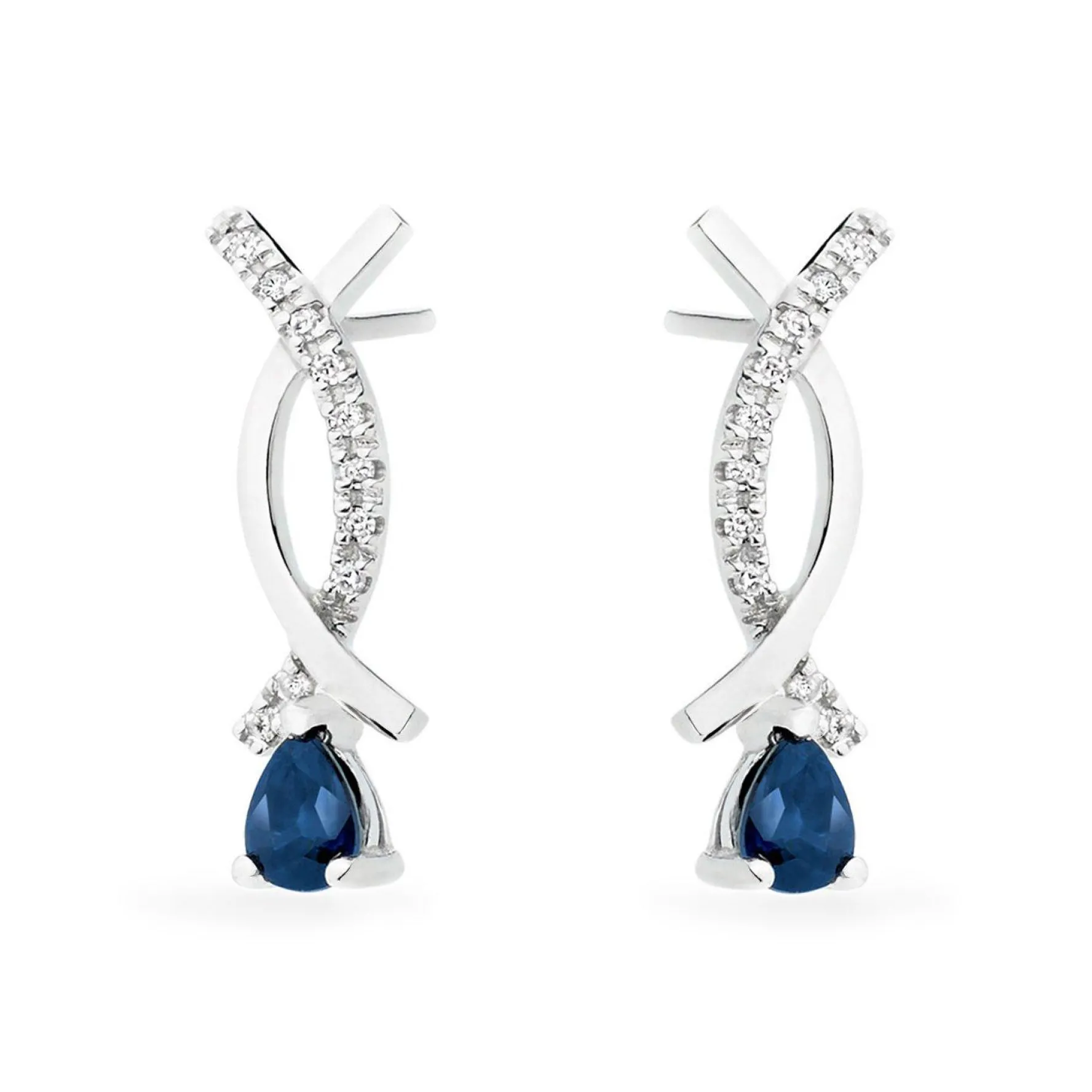 Beaverbrooks 9ct White Gold Diamond Sapphire Drop Earrings