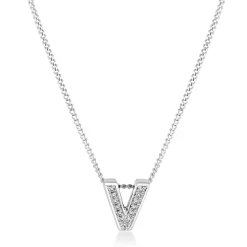 Beaverbrooks 9ct White Gold Diamond Initial V Pendant