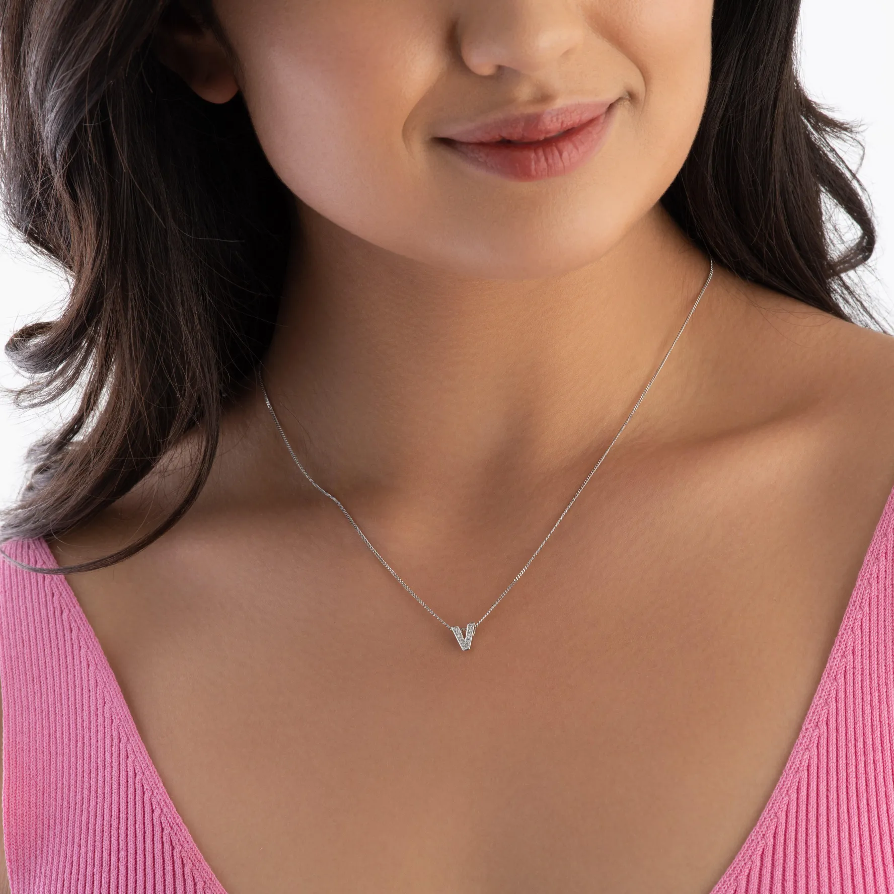 Beaverbrooks 9ct White Gold Diamond Initial V Pendant