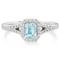 Beaverbrooks 18ct White Gold Diamond Aquamarine Halo Engagement Ring
