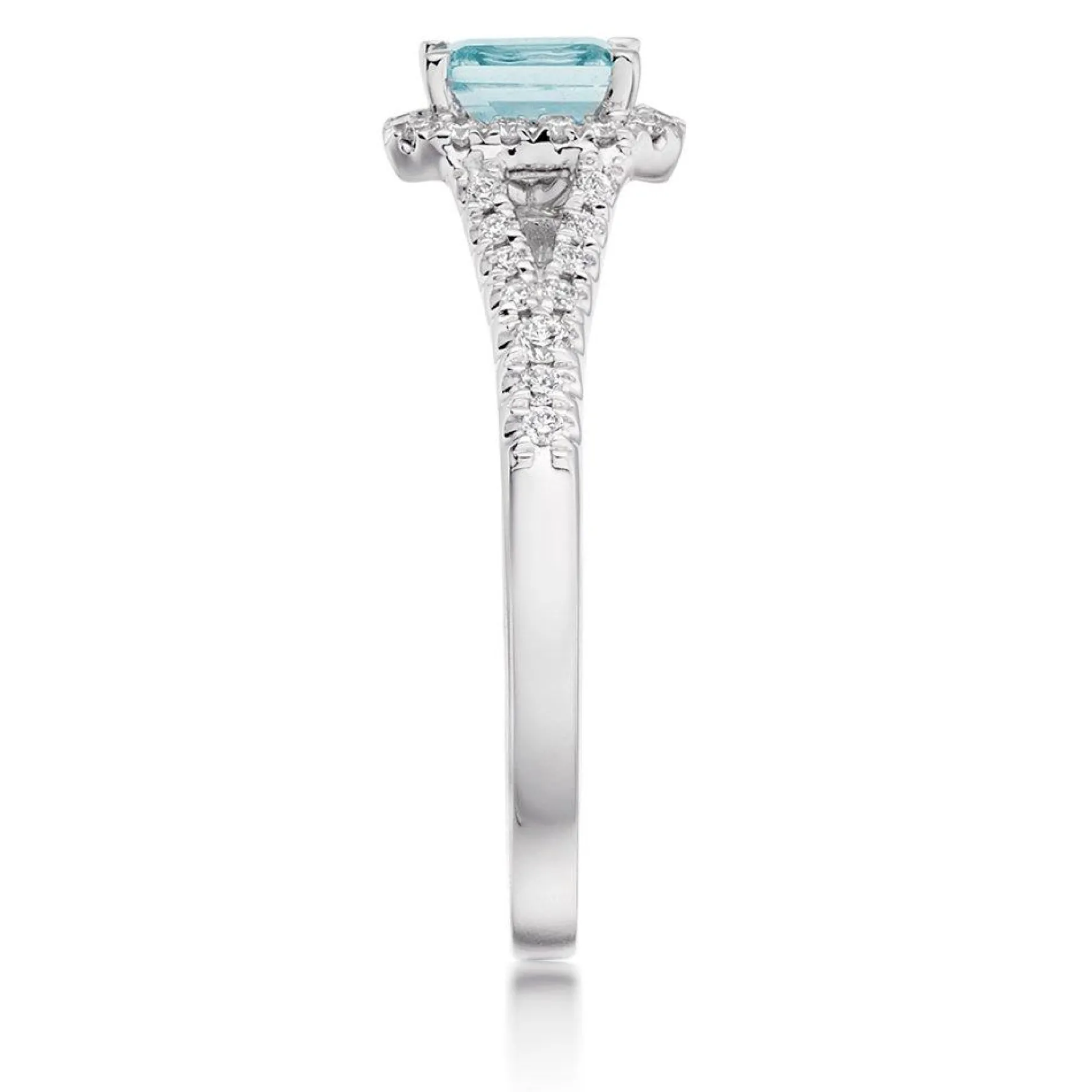 Beaverbrooks 18ct White Gold Diamond Aquamarine Halo Engagement Ring