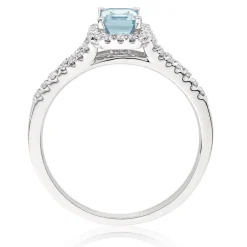 Beaverbrooks 18ct White Gold Diamond Aquamarine Halo Engagement Ring