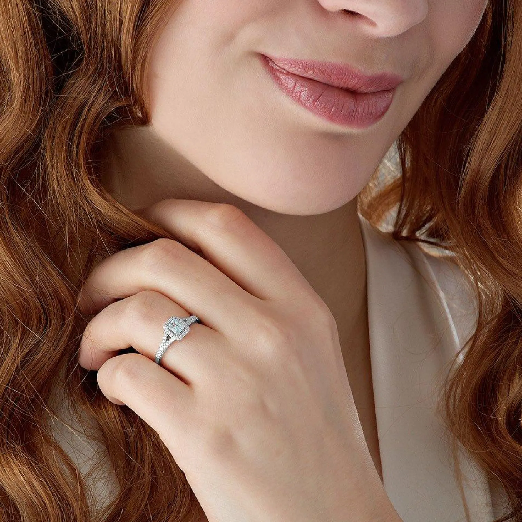 Beaverbrooks 18ct White Gold Diamond Aquamarine Halo Engagement Ring