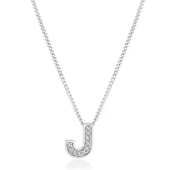 Beaverbrooks 9ct White Gold Diamond Initial J Pendant
