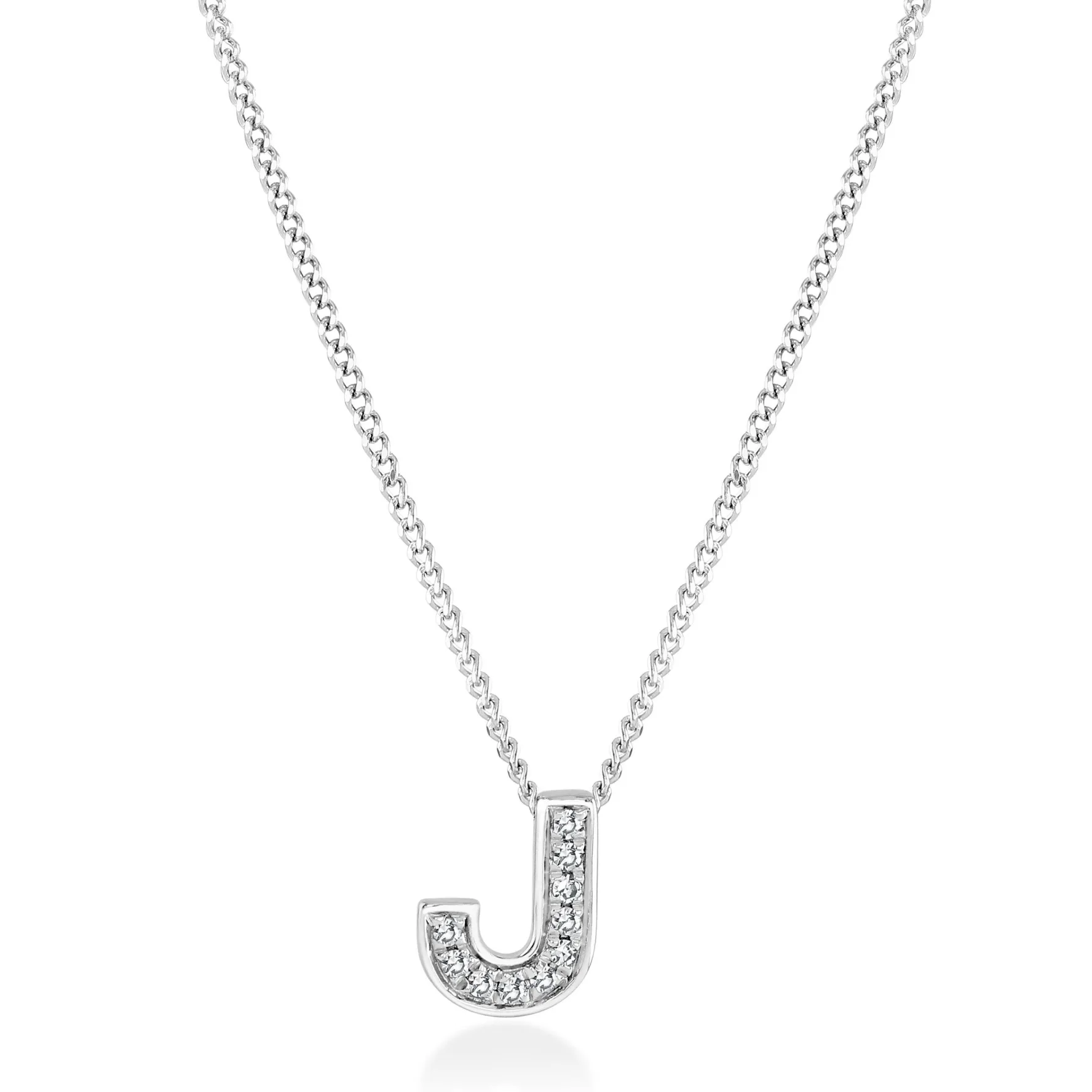 Beaverbrooks 9ct White Gold Diamond Initial J Pendant