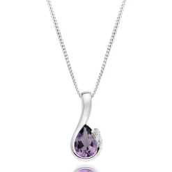 Beaverbrooks 9ct White Gold Diamond Amethyst Pendant