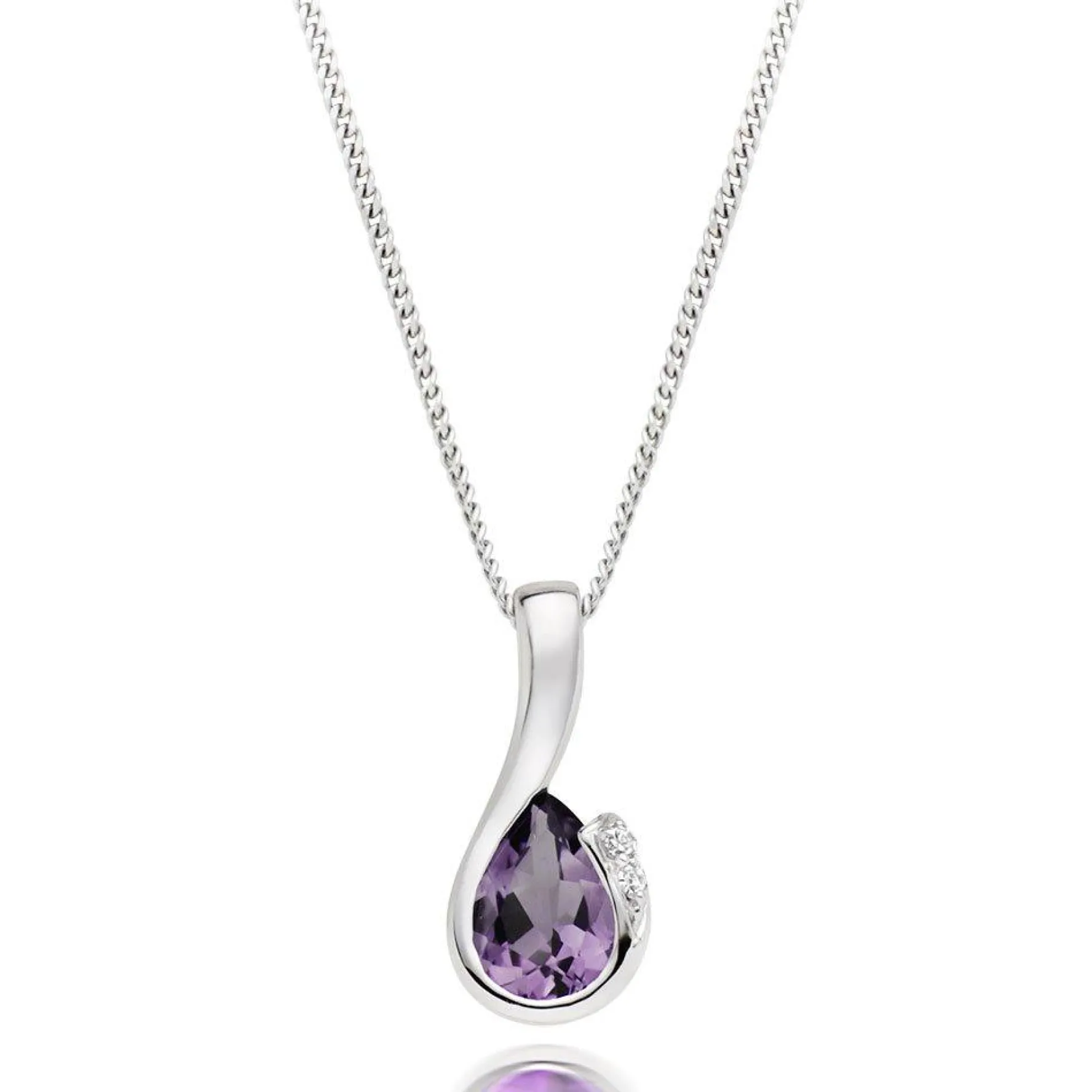 Beaverbrooks 9ct White Gold Diamond Amethyst Pendant