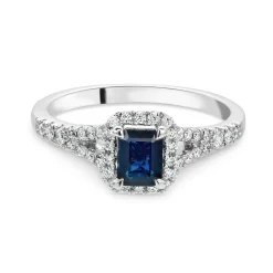 Beaverbrooks 18ct White Gold Diamond Sapphire Halo Engagement Ring