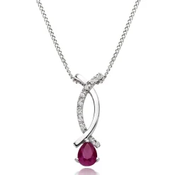 Beaverbrooks 9ct White Gold Diamond Ruby Pendant
