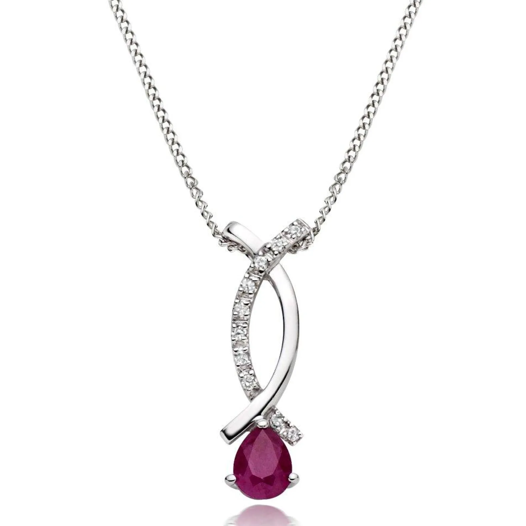 Beaverbrooks 9ct White Gold Diamond Ruby Pendant