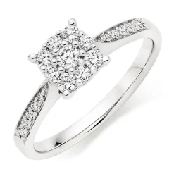 Beaverbrooks 18ct White Gold Diamond Cluster Engagement Ring