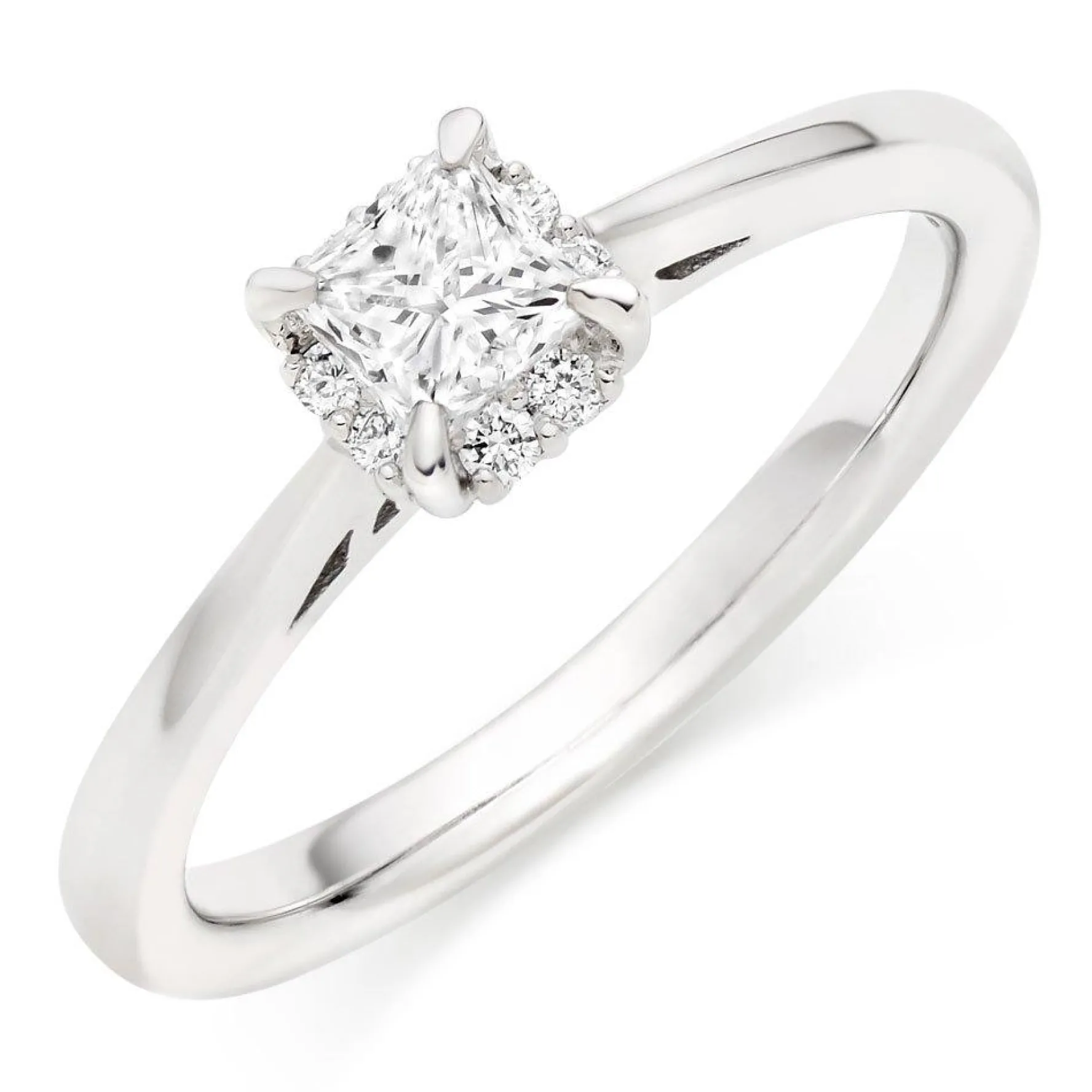 Beaverbrooks 18ct White Gold Diamond Princess Cut Halo Ring