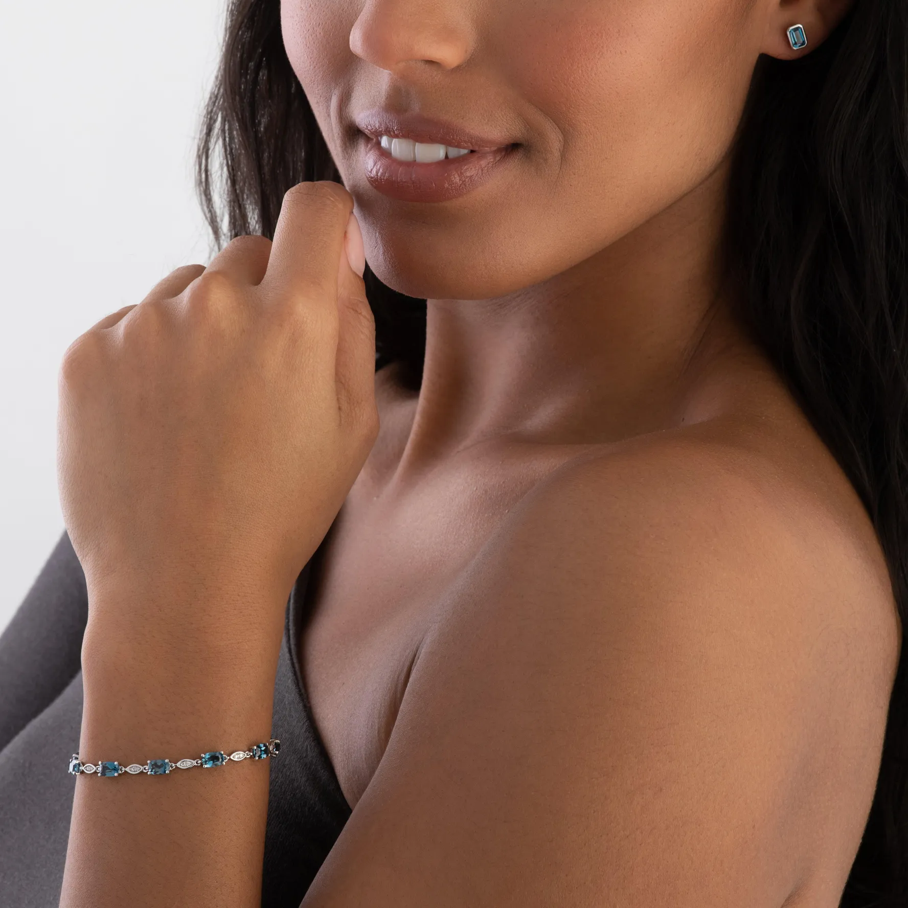 Beaverbrooks 9ct White Gold Diamond Blue Topaz Tennis Bracelet