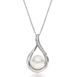 Beaverbrooks 9ct White Gold Diamond Freshwater Cultured Pearl Pendant