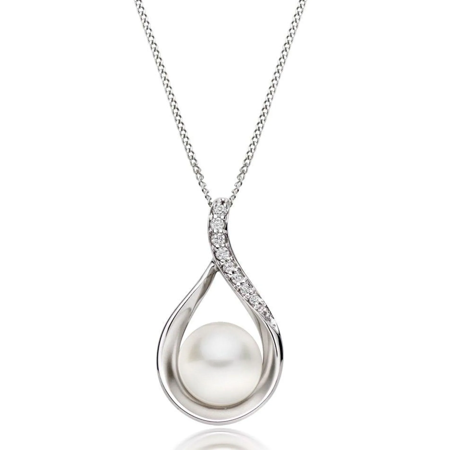 Beaverbrooks 9ct White Gold Diamond Freshwater Cultured Pearl Pendant