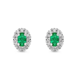 Beaverbrooks 18ct White Gold Diamond Green Emerald Halo Earrings