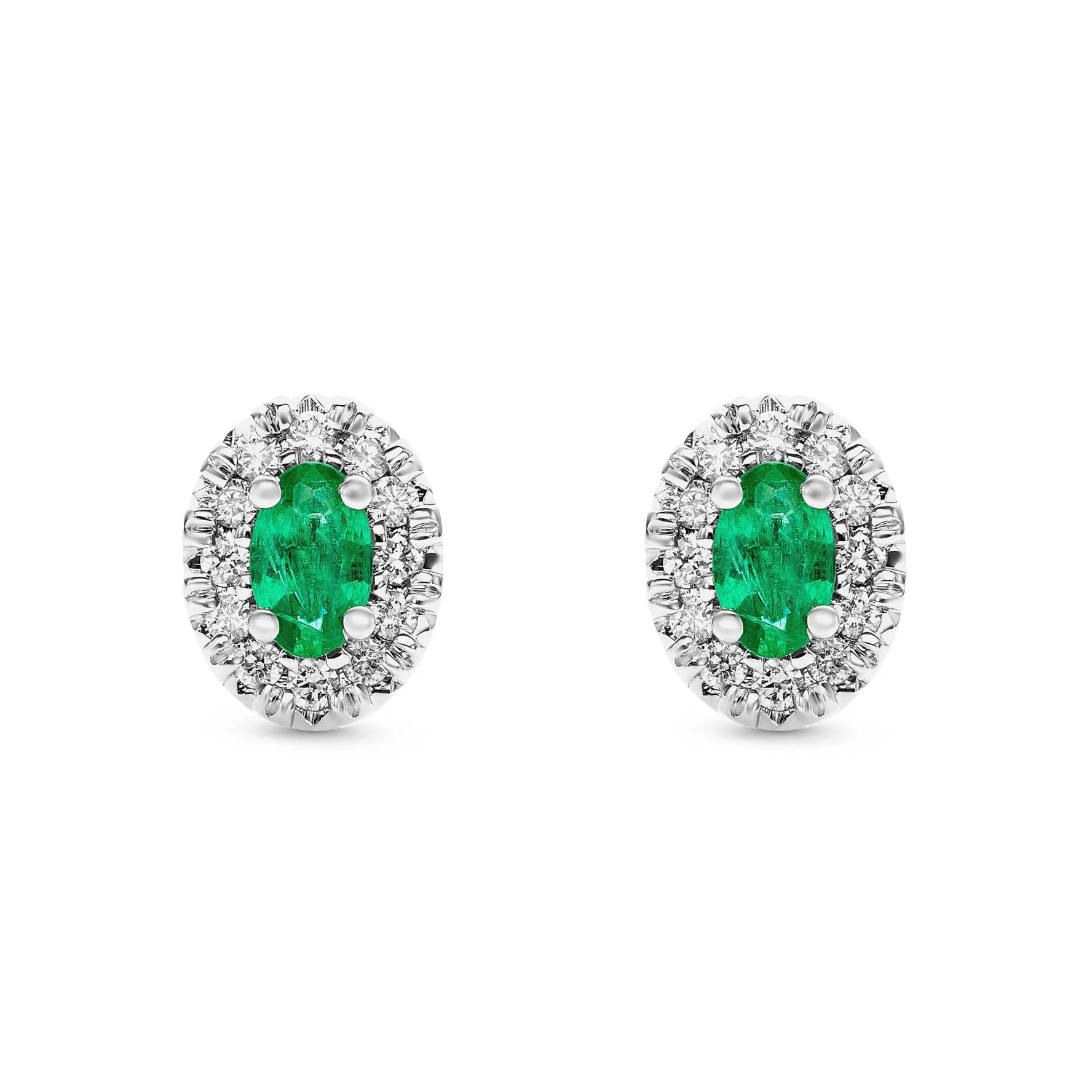 Beaverbrooks 18ct White Gold Diamond Green Emerald Halo Earrings