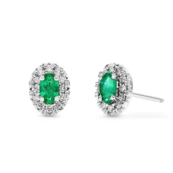 Beaverbrooks 18ct White Gold Diamond Green Emerald Halo Earrings
