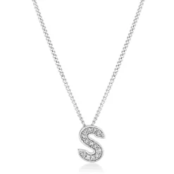 Beaverbrooks 9ct White Gold Diamond Initial S Pendant