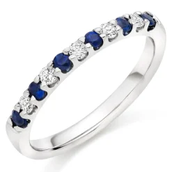 Beaverbrooks 18ct White Gold Diamond Sapphire 2.5mm Half Eternity Ring