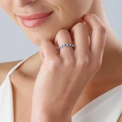 Beaverbrooks 18ct White Gold Diamond Sapphire 2.5mm Half Eternity Ring