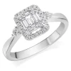 Beaverbrooks 18ct White Gold Diamond Cluster Three Stone Ring