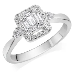 Beaverbrooks 18ct White Gold Diamond Cluster Three Stone Ring