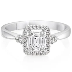 Beaverbrooks 18ct White Gold Diamond Cluster Three Stone Ring