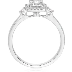 Beaverbrooks 18ct White Gold Diamond Cluster Three Stone Ring
