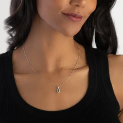 Beaverbrooks 18ct White Gold Diamond Sapphire Halo Pendant