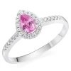 Beaverbrooks 18ct White Gold Diamond Pink Sapphire Pear Shaped Halo Ring
