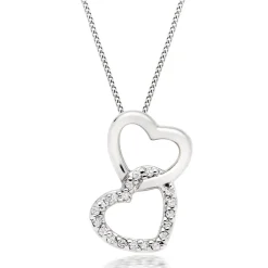 Beaverbrooks 9ct White Gold Diamond Double Heart Pendant
