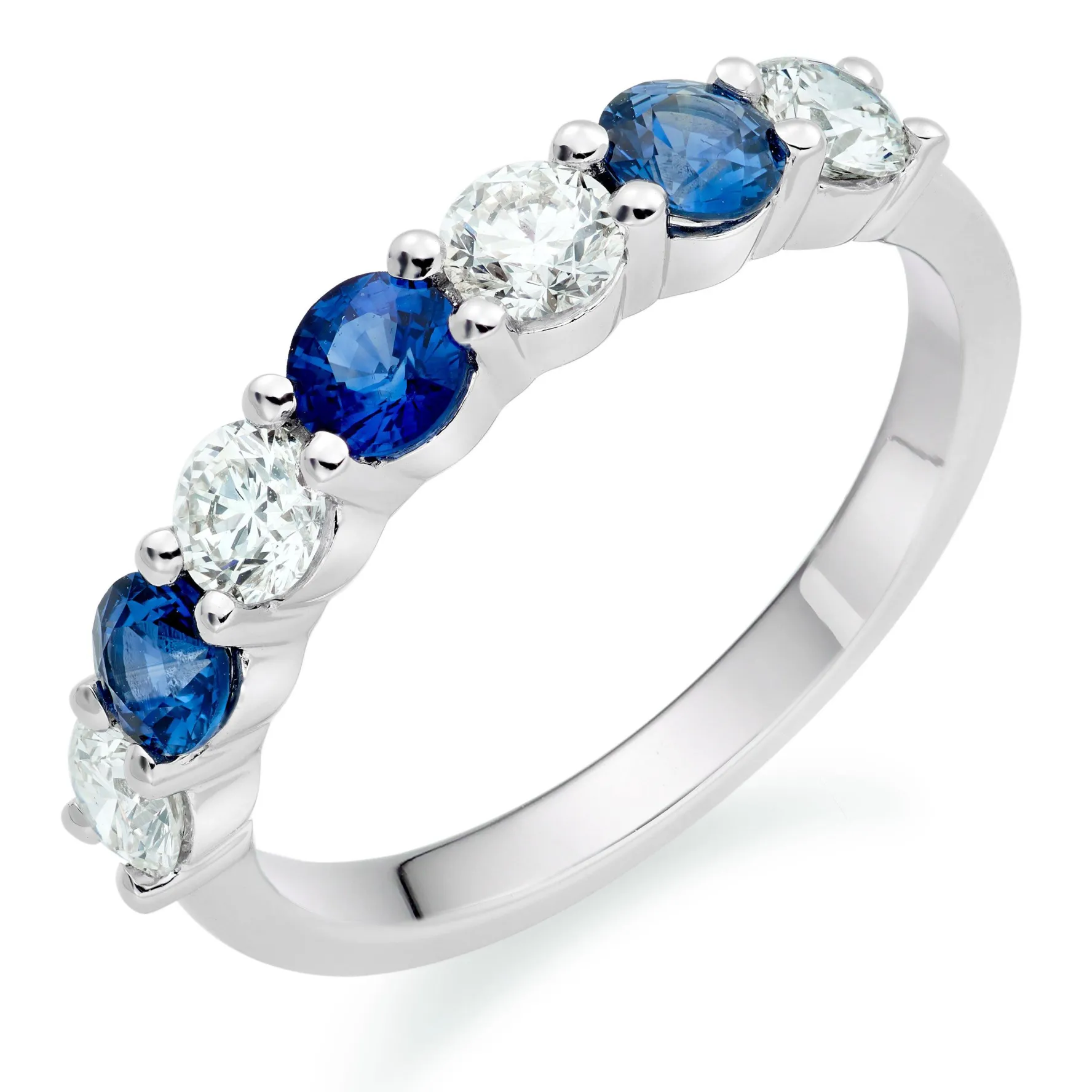 Beaverbrooks 18ct White Gold Diamond Sapphire 2mm Half Eternity Ring