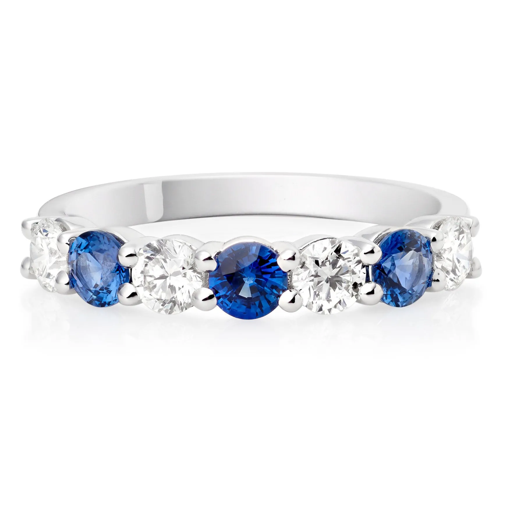 Beaverbrooks 18ct White Gold Diamond Sapphire 2mm Half Eternity Ring