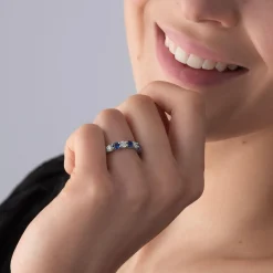 Beaverbrooks 18ct White Gold Diamond Sapphire 2mm Half Eternity Ring
