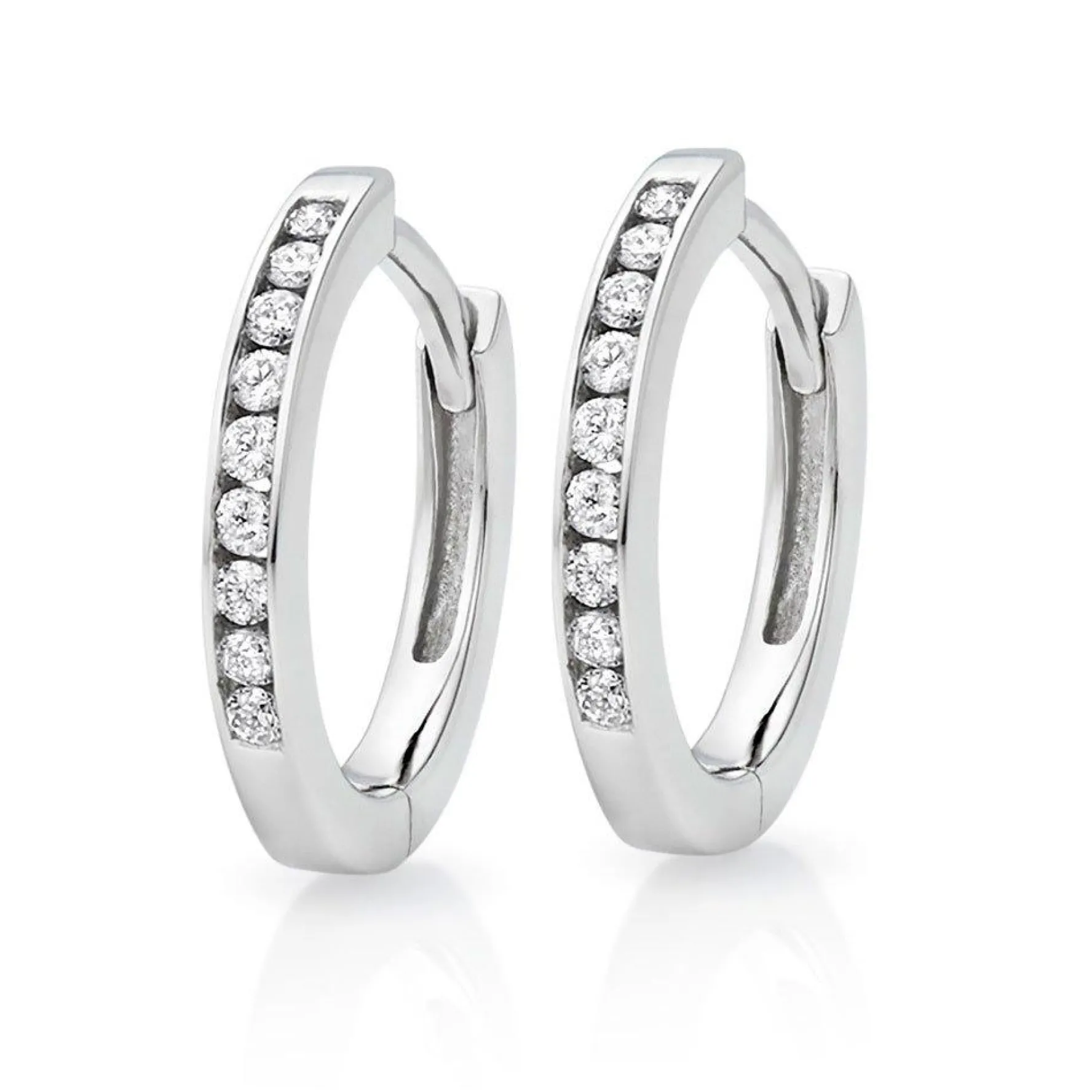 Beaverbrooks 9ct White Gold Diamond Huggie Hoop Earrings